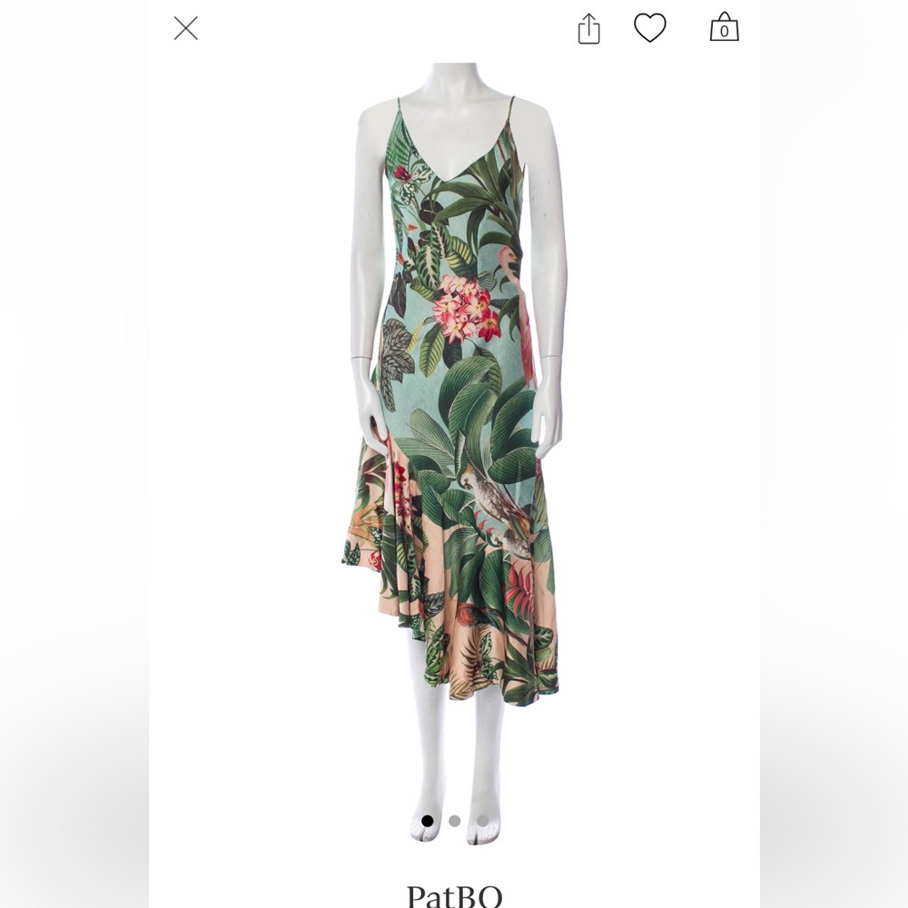 PatBO Carmen Floral Asymmetrical Slip Dress Pink Bias Cut Ruffle Hem Size 4 - Picture 11 of 11